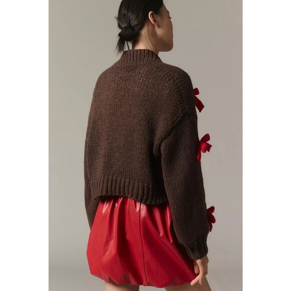 nwt ANTHROPOLOGIE MAEVE sz One Size Alicia Bow Cropped Cardigan Sweater - Picture 4 of 5